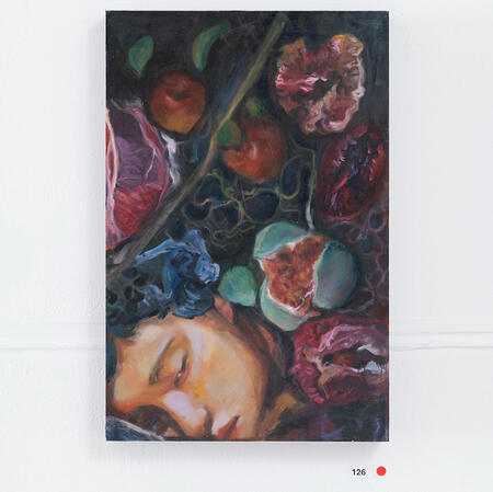 Overripe. Oils on board. Sold.