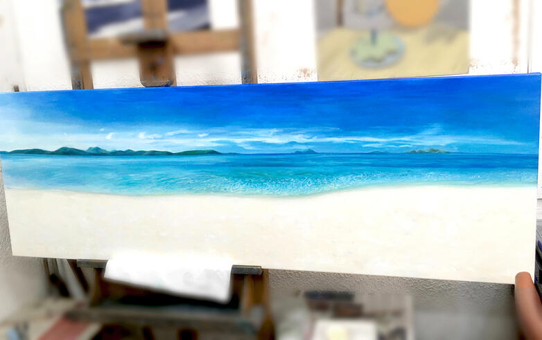 Commission 160 x 80cm beach scene, Oil on canvas